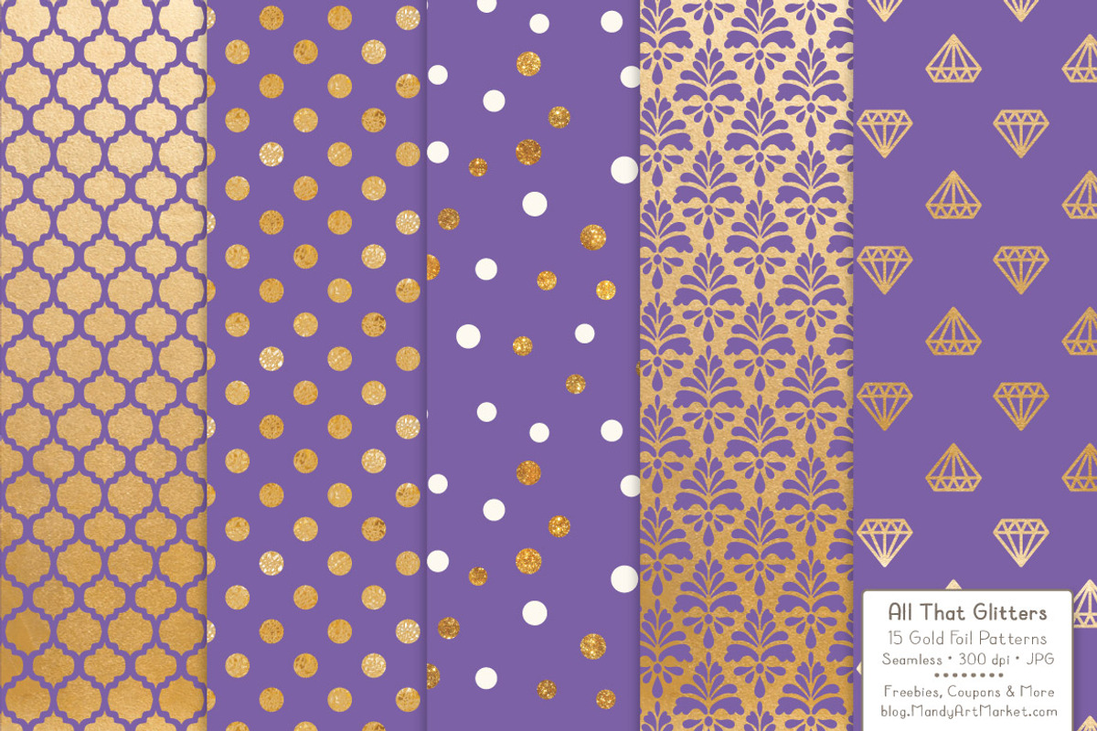 Gold Foil Digital Papers in Purple, a Pattern Graphic by Amanda Ilkov (Photo 3 of 4)