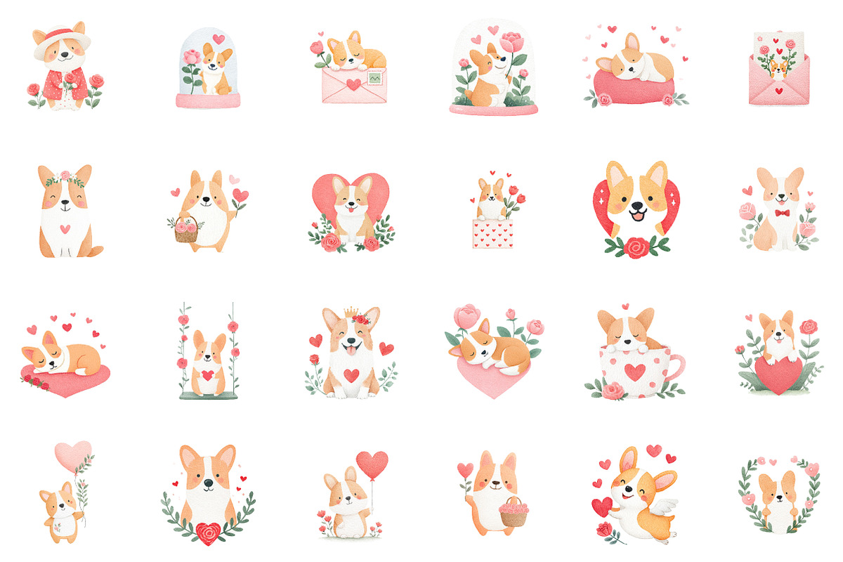 Corgi in Heart Red Rose Valentine Ar, an Illustration by Sublimation Artist (Photo 2 of 6)