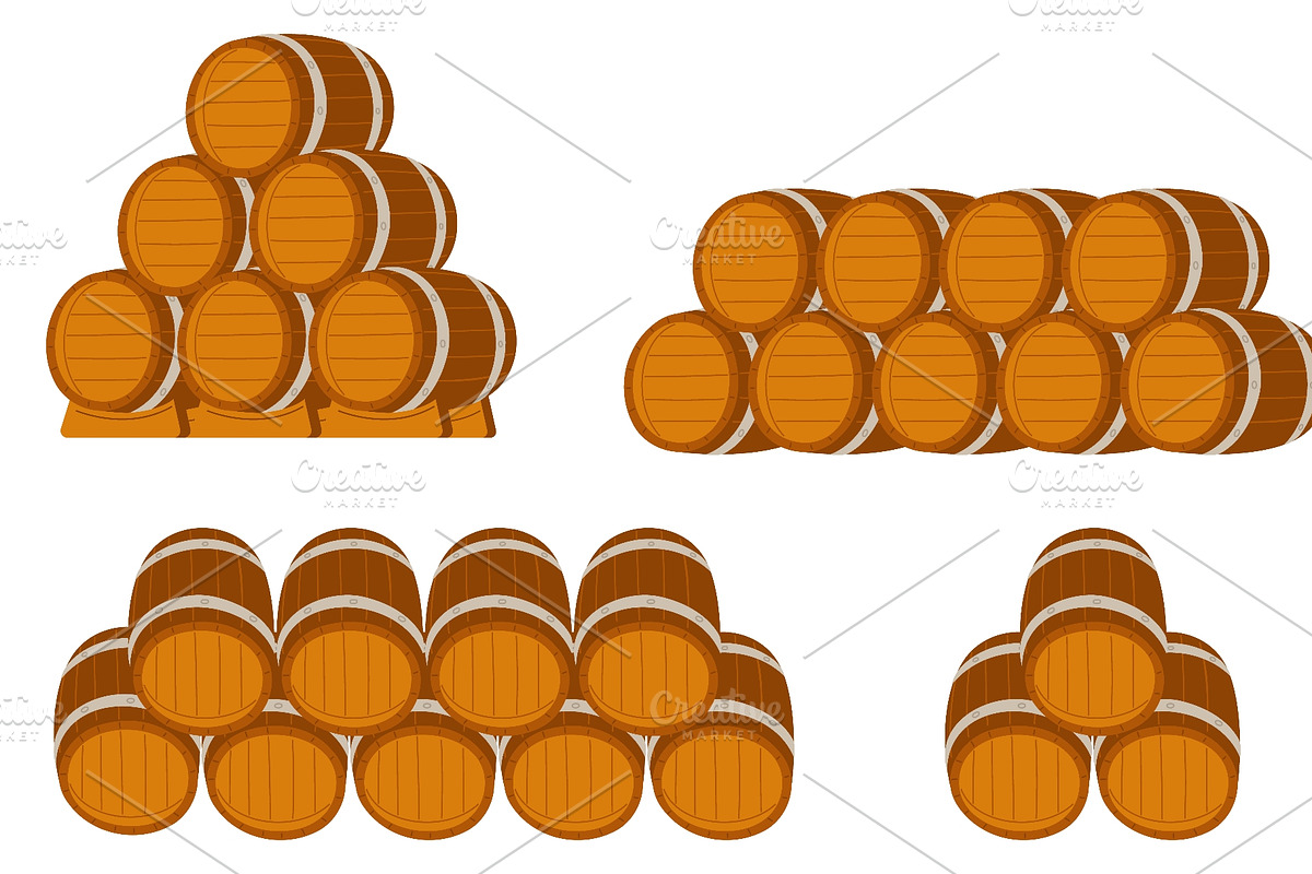 Stacked wooden barrels for beer, an Object Illustration by Vectorbuum (Photo 3 of 3)