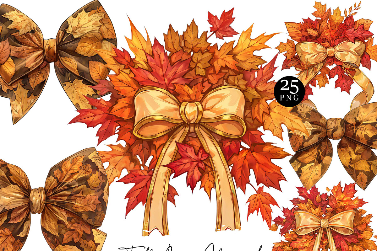 Watercolor Fall Bow Clipart Bundle, a Decorative Illustration by Design ...