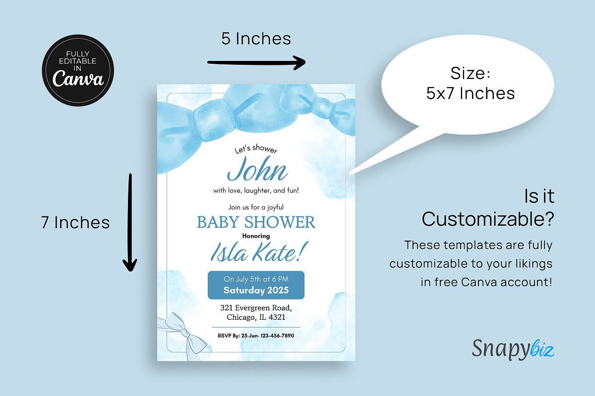 Blue Baby Shower Invitation Template, an Invitation Template by Snapybiz (Photo 4 of 7)