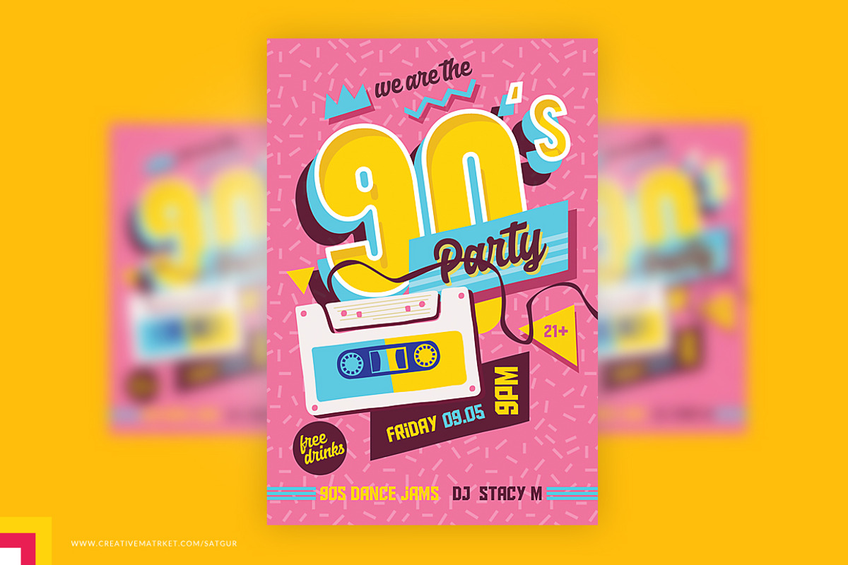 90s Party Flyer Template, a Flyer Template by Satgur Graphic Design (Photo 3 of 5)