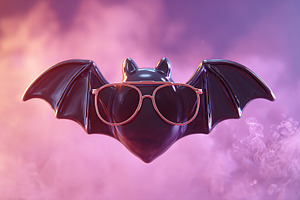 Black bat wearing sunglasses against a colorful smoky background during a playf, an Animal Photo by AlyaAnd