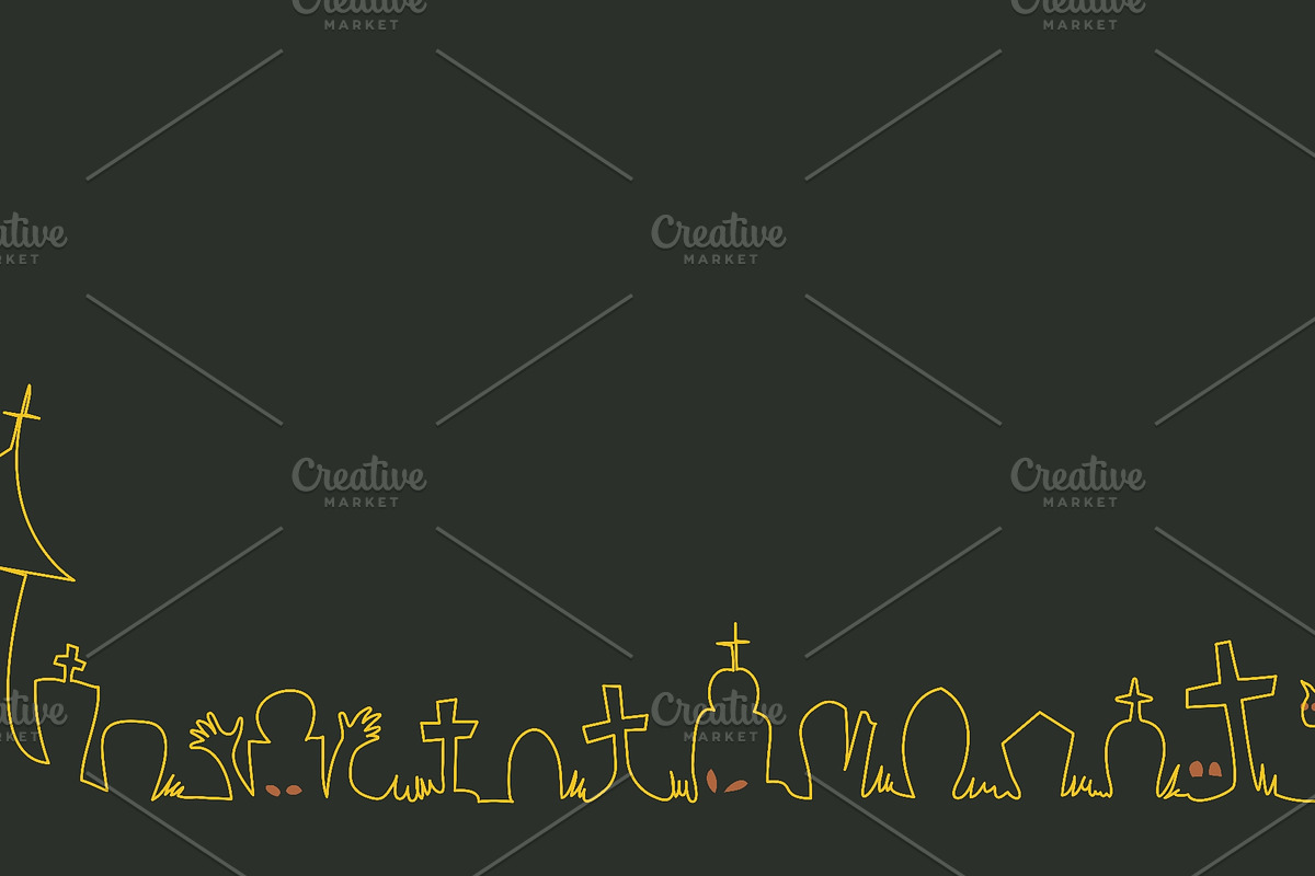Spooky Halloween Cemetery Border, a Seasonal Illustration by Valenty (Photo 2 of 3)