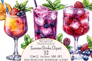 Watercolor Summer Drinks Clipart, a Seasonal Illustration by Design Market (Thumbnail 1 of 4)