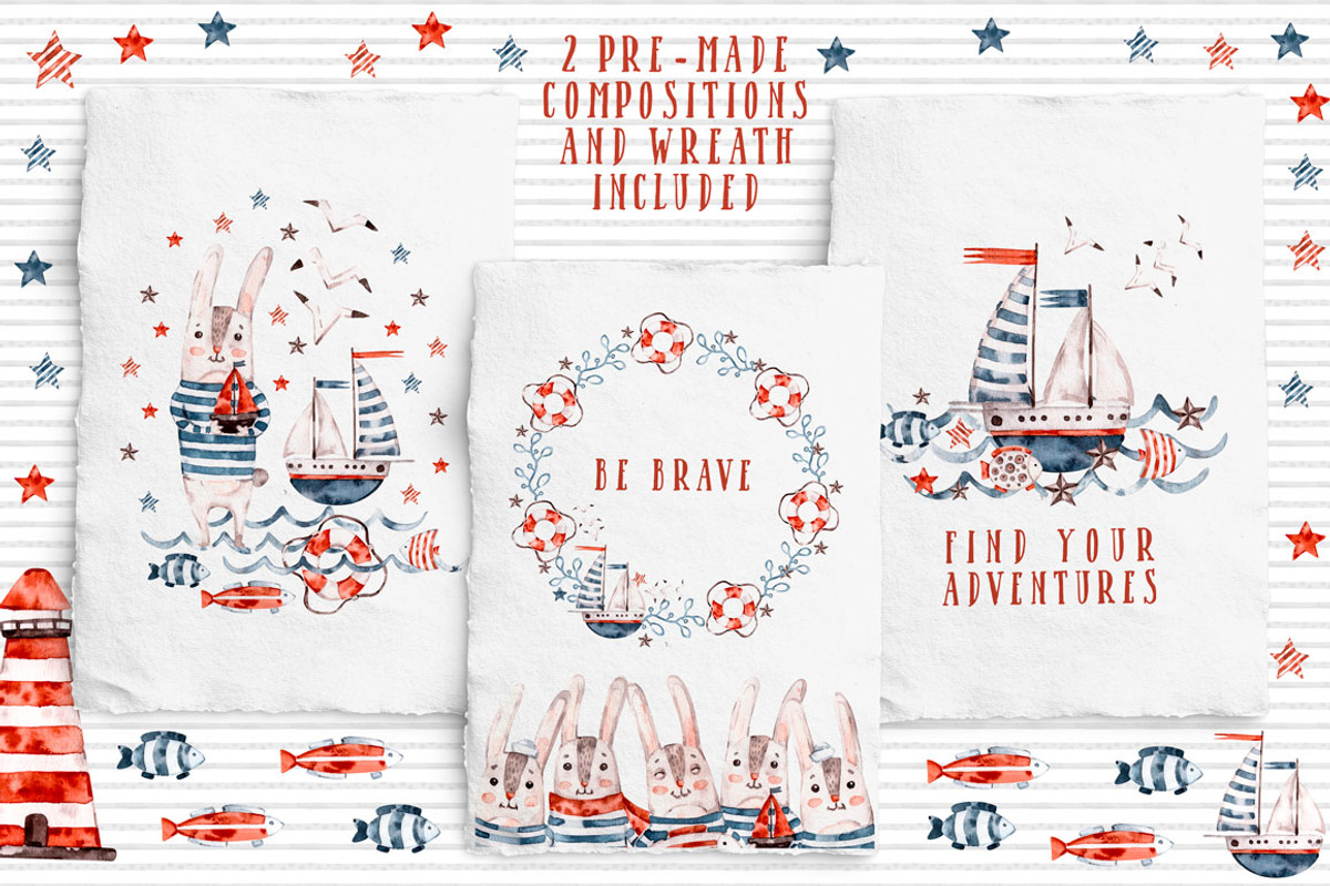 Nautical cute sea seamless patterns, a Pattern Graphic by UlitkaStudio (Photo 3 of 17)