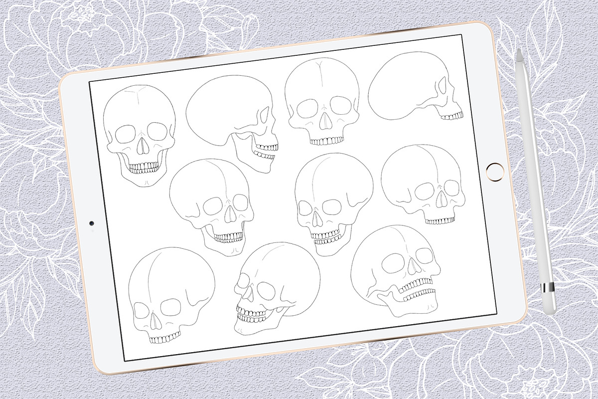 Skulls procreate stamp brushes, a Brush Add-On by Veronika Gotovceva (Photo 2 of 3)