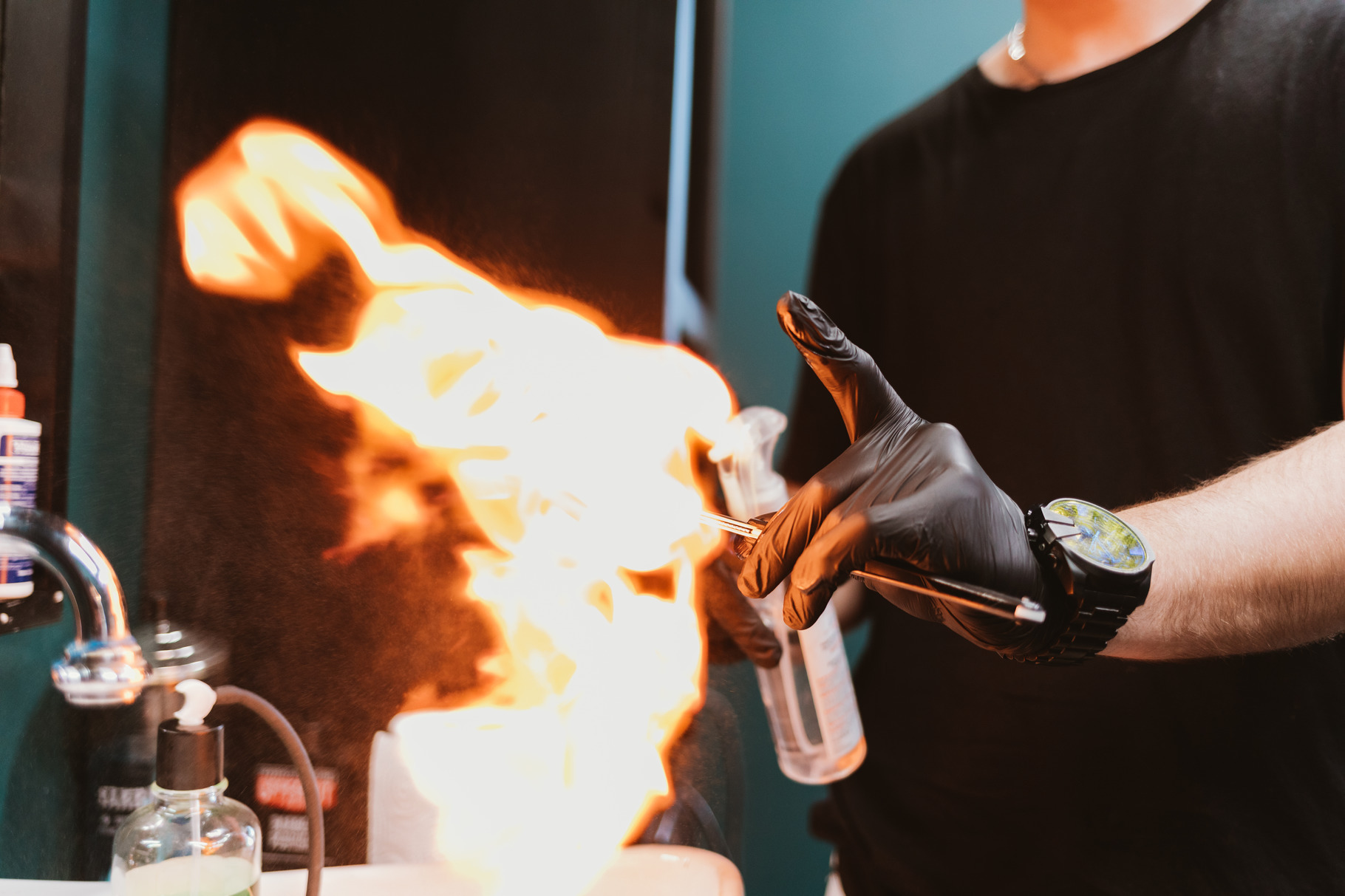 Flame sanitize straight razor tool for shaving using alcohol spr, a ...