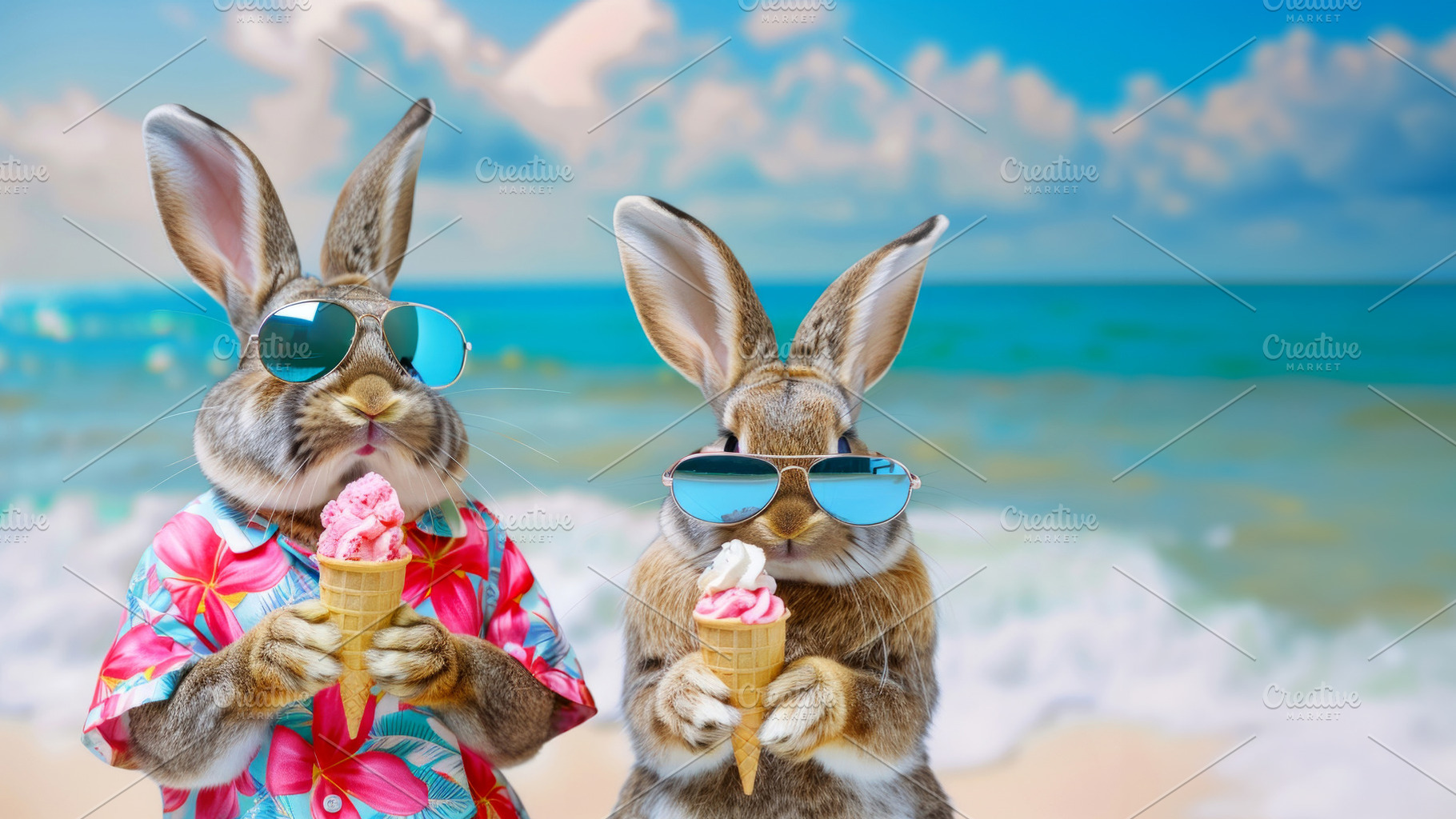 Easter bunnies enjoying ice cream, a Photo by LiliGraphie