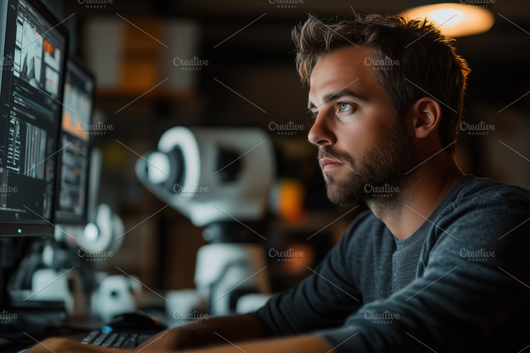 A focused young man PA Analyst (Robotic Process Automation Analyst) working on, a Person Photo by Textures & Backgrounds