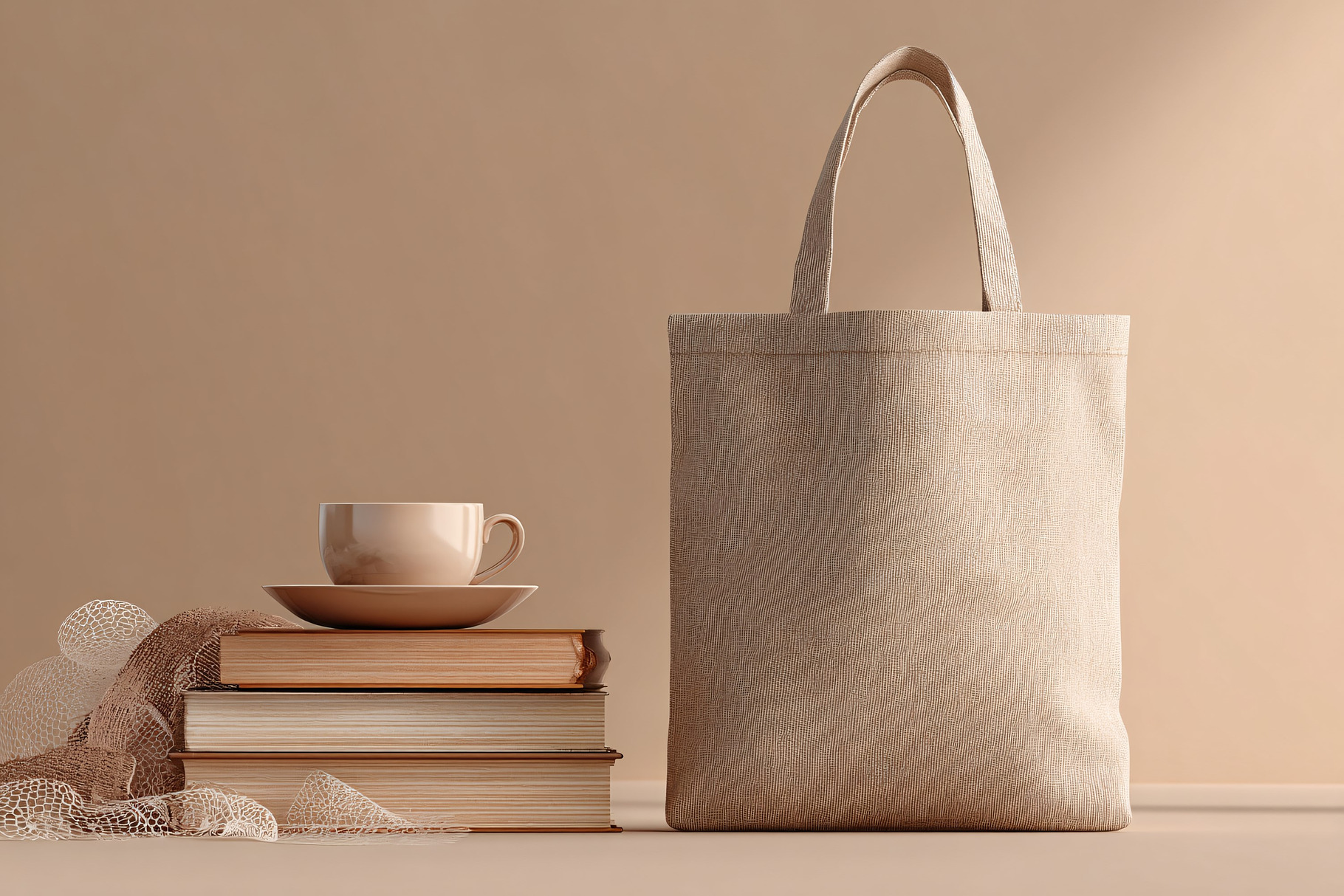 Canvas Tote Bag with Books and Coffe, a Beauty & Fashion Photo by shahsoft