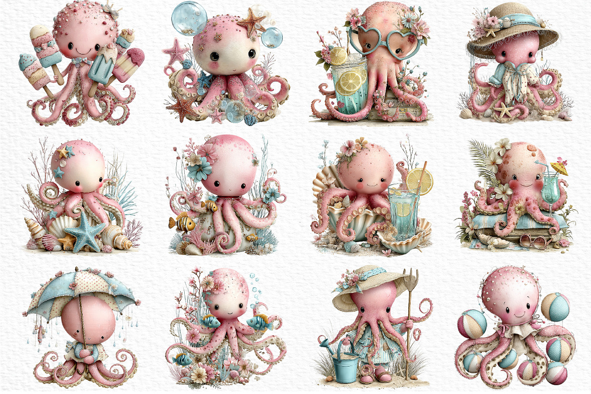 Whimsical Summer Octopus Clipart, an Illustration by Craft Nest (Photo 6 of 6)