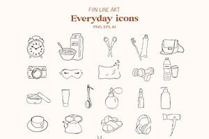 Everyday Icons Watercolor Line Art