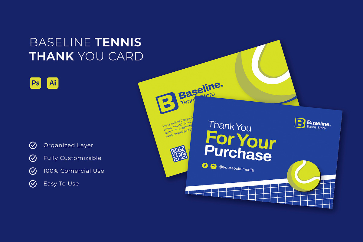 Baseline Tennis - Thank You Card, a Card Template by Esensifiksi.studio (Photo 1 of 3)