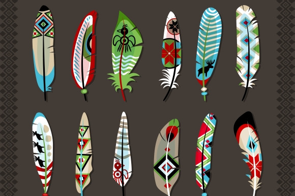 Feathers Painted With Ethnic Pattern