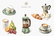 Watercolor French Breakfast Clipart, a Decorative Illustration by ThaismotaCreativeCo (Thumbnail 3 of 12)