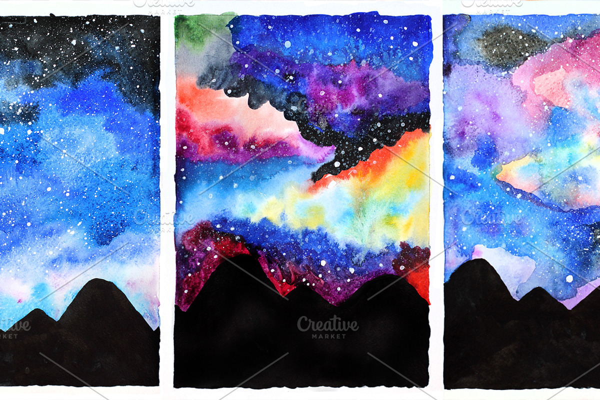 Galaxy watercolor illustrations set, a Texture Illustration by tamara.comotomka (Photo 5 of 6)