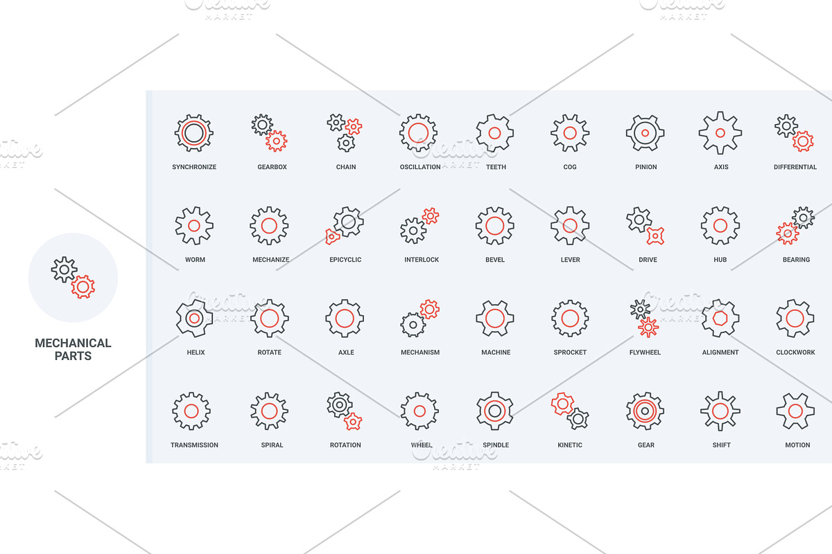 Gears cog wheels mechanical icons, an Illustration by Lemberg Vector