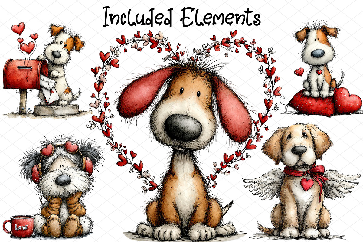 Whimsical Valentine Dog Clipart, an Illustration by cherrydesign (Photo 2 of 4)