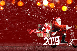 Santa claus on scooter containing christmas, santa claus, and new year