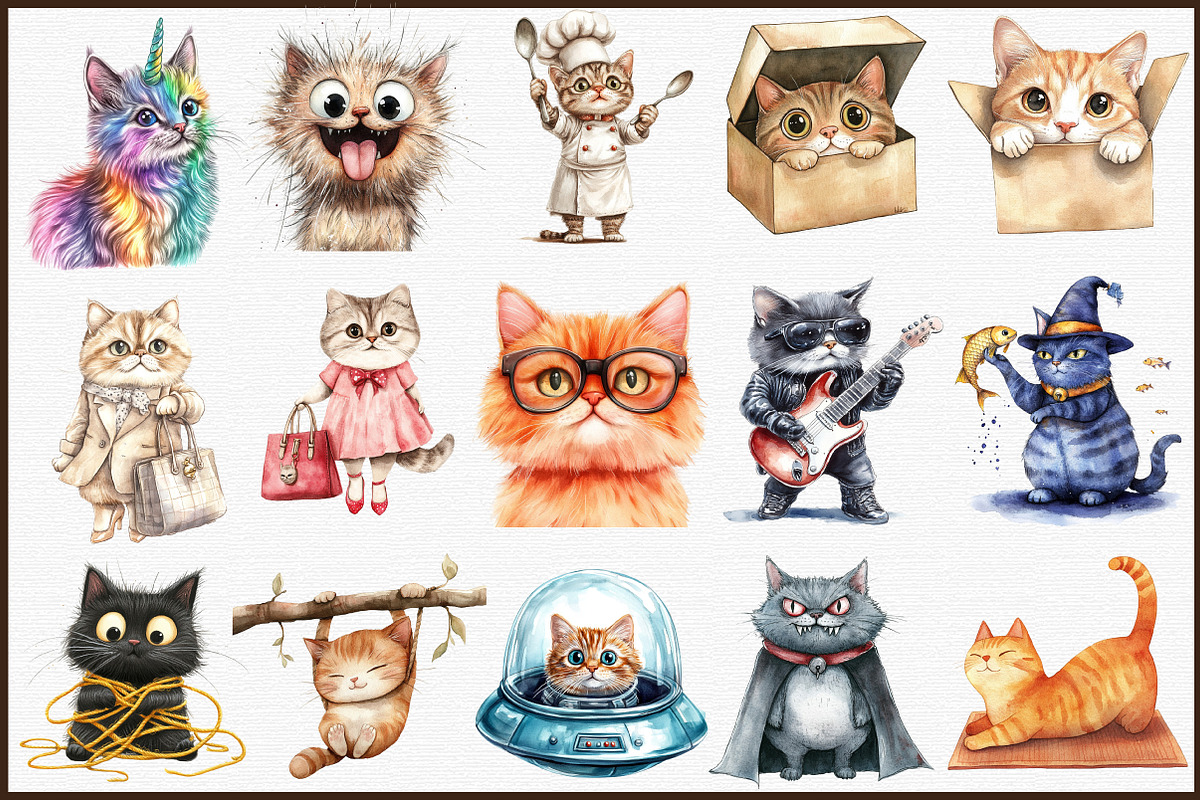 Quirky Crazy Cats Sublimation Clipar, an Illustration by Sublimation Artist (Photo 3 of 6)