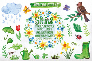 Watercolor Spring Big Set.Vector