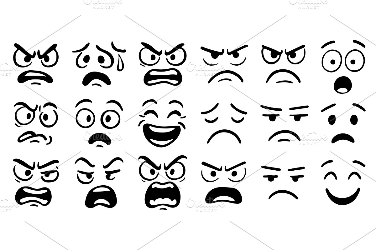 Cartoon Face Expressions Vector Set, an Object Illustration by Lemberg Vector