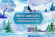 Winter Landscapes. Watercolor., an Illustration by AlexGreenArt (Thumbnail 1 of 4)
