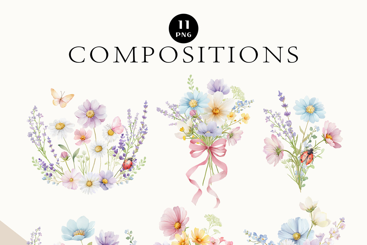 Pastel Wildflowers & Bows Clipart, a Decorative Illustration by OKArtHub (Photo 7 of 11)