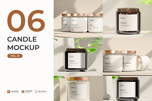 Amber glass candle mockup bundle