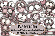 Whimsical Valentines Owls Clipart, an Illustration by Design Market (Thumbnail 1 of 3)