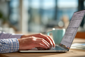 Man using laptop checking emails at, a Photo by Pixeness Studio