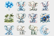 Watercolor Baby Blue Elephant Clipar, a Seasonal Illustration by Design Market (Thumbnail 2 of 5)