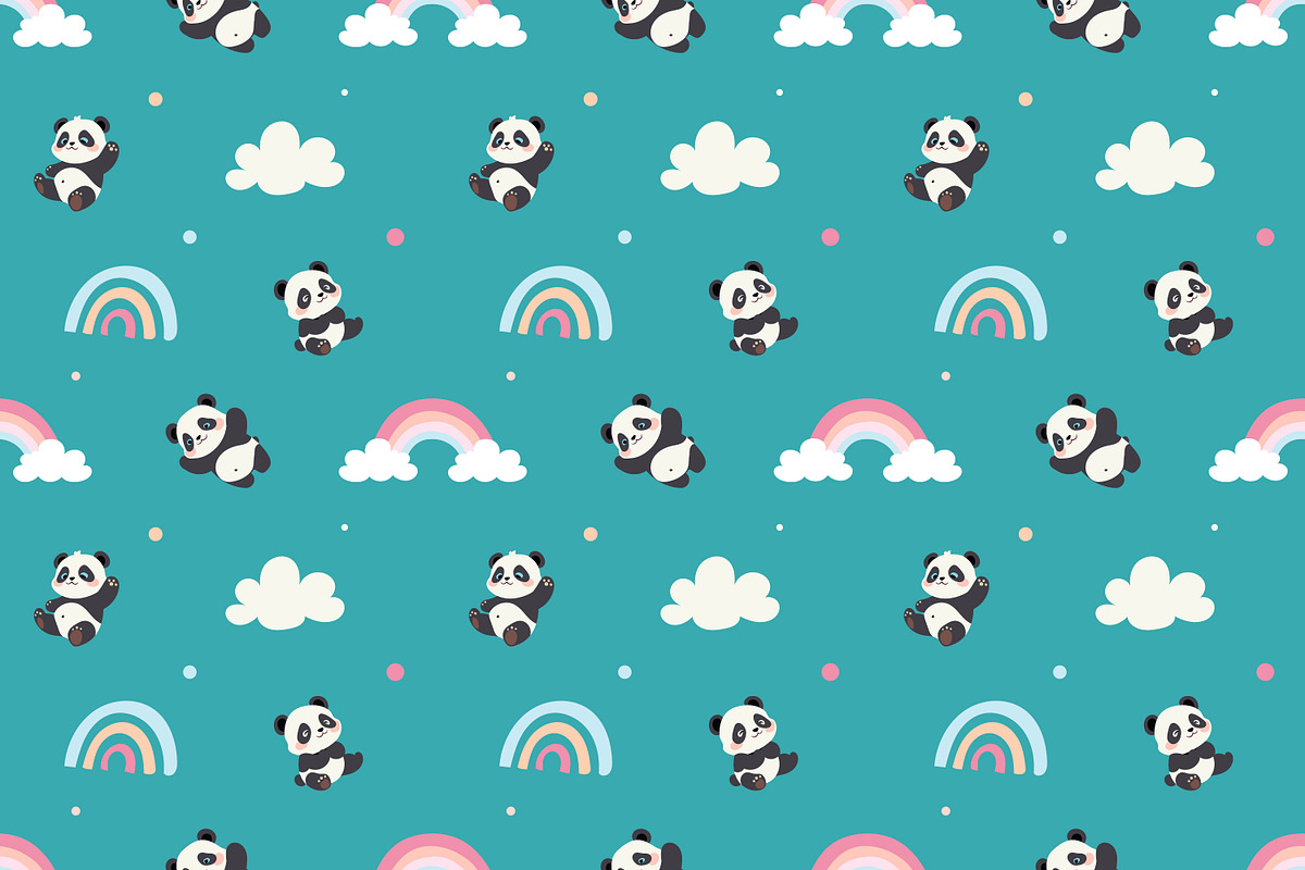 panda, rainbow and cloud pattern, a Pattern Graphic by Saba Vector