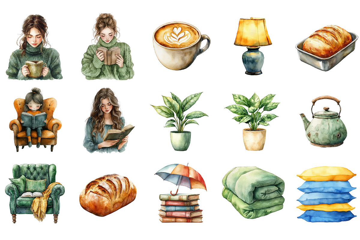 Watercolor Book Lover Clipart, an Illustration by Designking (Photo 3 of 5)