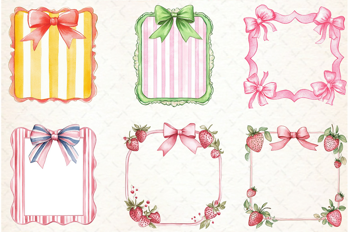 Coquette Summer Frame Clipart Bundle, an Illustration by Libby Wishes (Photo 2 of 6)