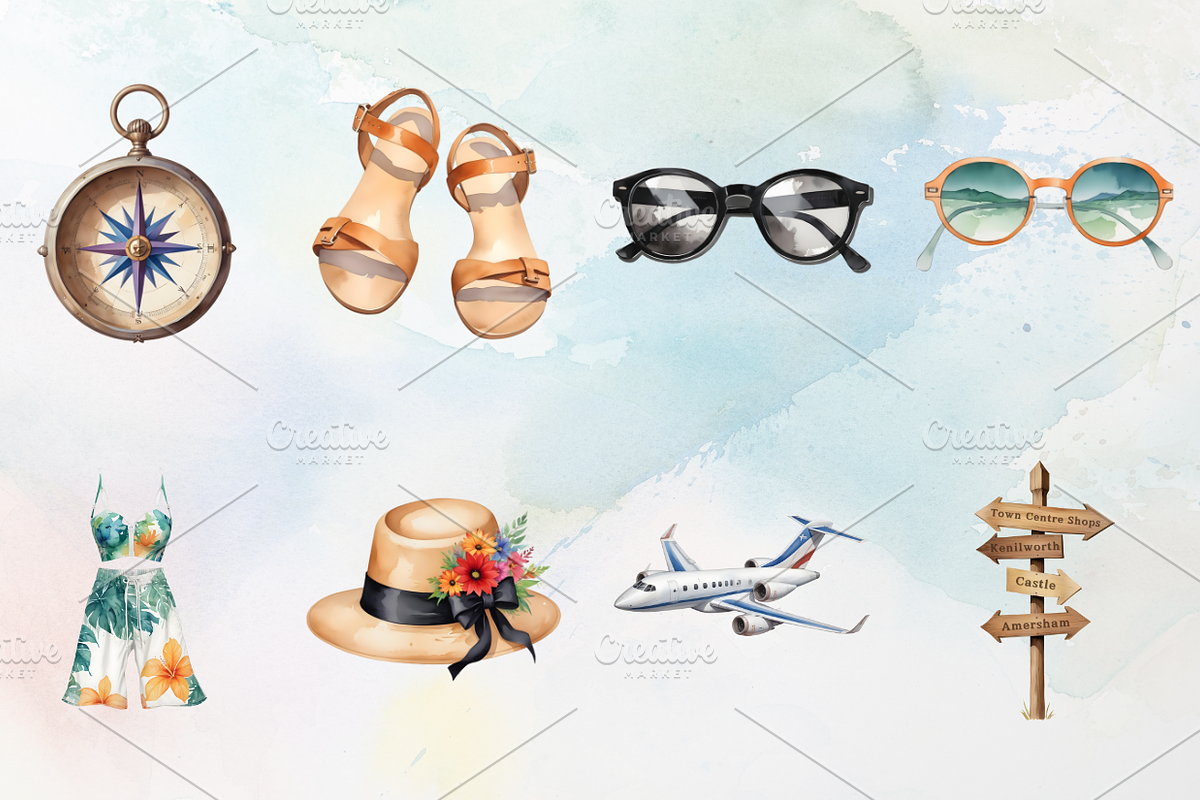Watercolor Travel Clipart, a Decorative Illustration by Coralcreations (Photo 5 of 5)