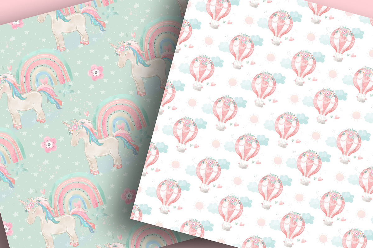 Floral Unicorn digital paper pack, a Pattern Graphic by designloverstudio