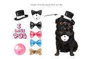 Pugs dogs watercolor clipart., an Animal Illustration by SavinV (Thumbnail 4 of 7)
