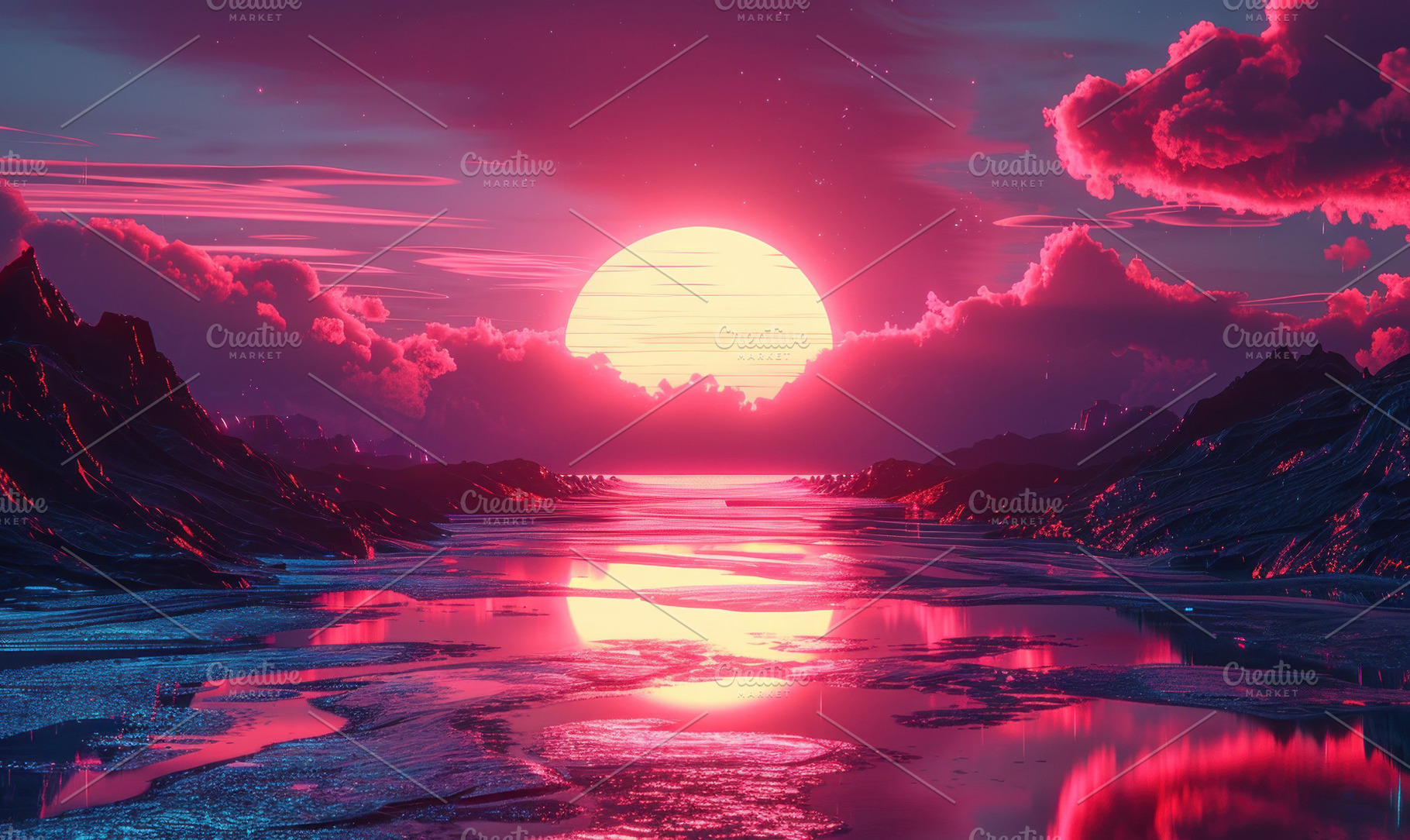 Vivid pink and purple sunset over a, a Photo by LOGOCREATIVE