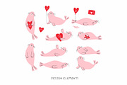 Cute Seal. Valentine's Day Clip Art, a Decorative Illustration by Barkova Nadya (Thumbnail 2 of 7)