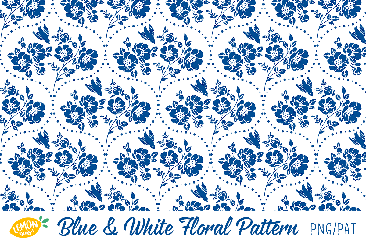 Blue & White Floral Pattern Bundle, a Pattern Graphic by LemonDesign (Photo 7 of 13)