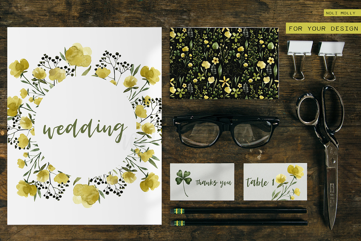 Yellow flowers. Watercolor set., an Illustration by Noli Molly Store (Photo 6 of 8)