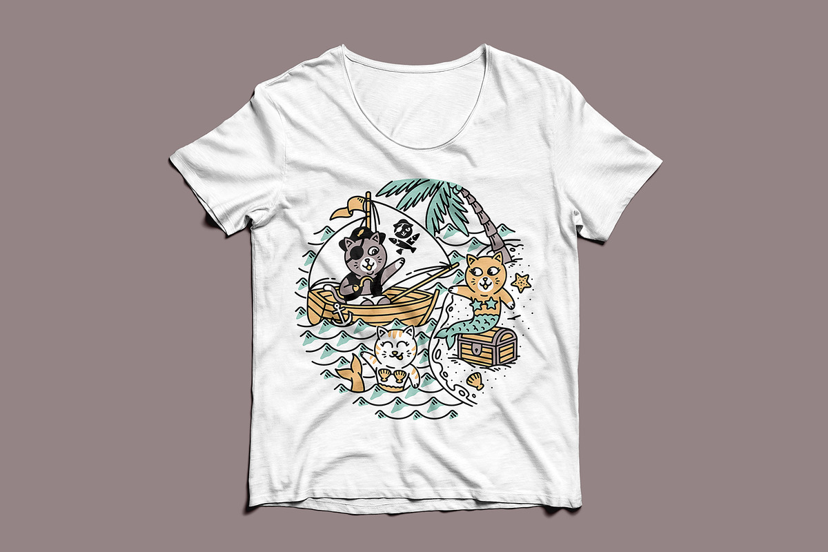 pirate cat and mermaid cat, an Animal Illustration by gunaonedesign (Photo 4 of 4)