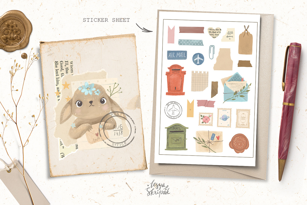Postage elements. Collage elements., an Animal Illustration by Lesya Skripak (Photo 4 of 6)