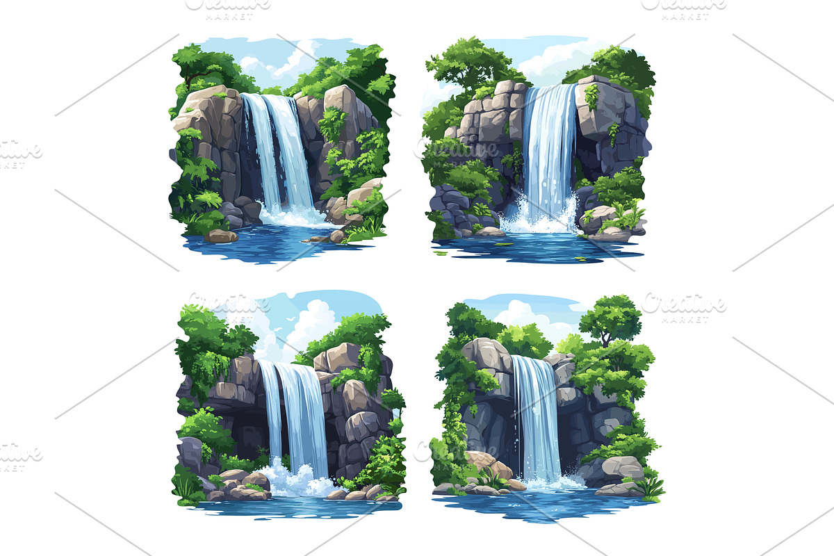 Waterfalls cascading torrents, an Illustration by Onyx
