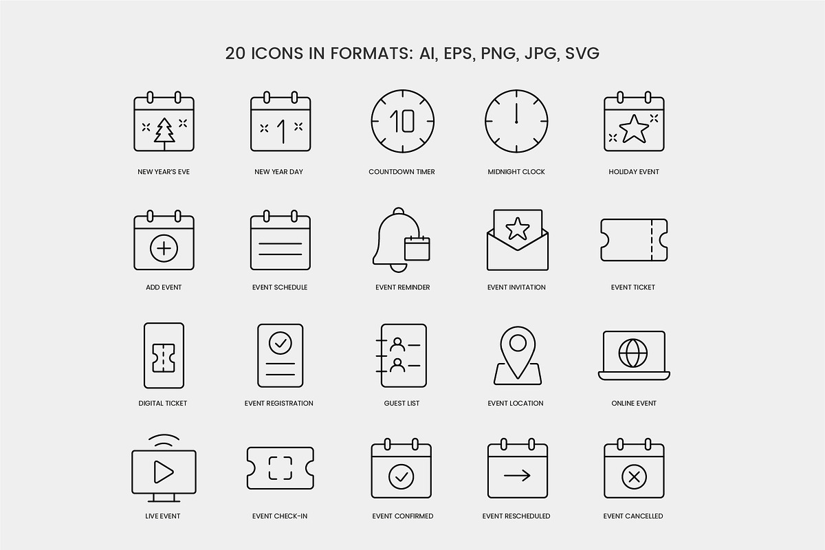 New Year & Holiday Event Line Icons, an Outline Icon by Grand Design (Photo 2 of 3)