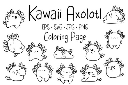 Kawaii Sticker Axolotl Set Coloring