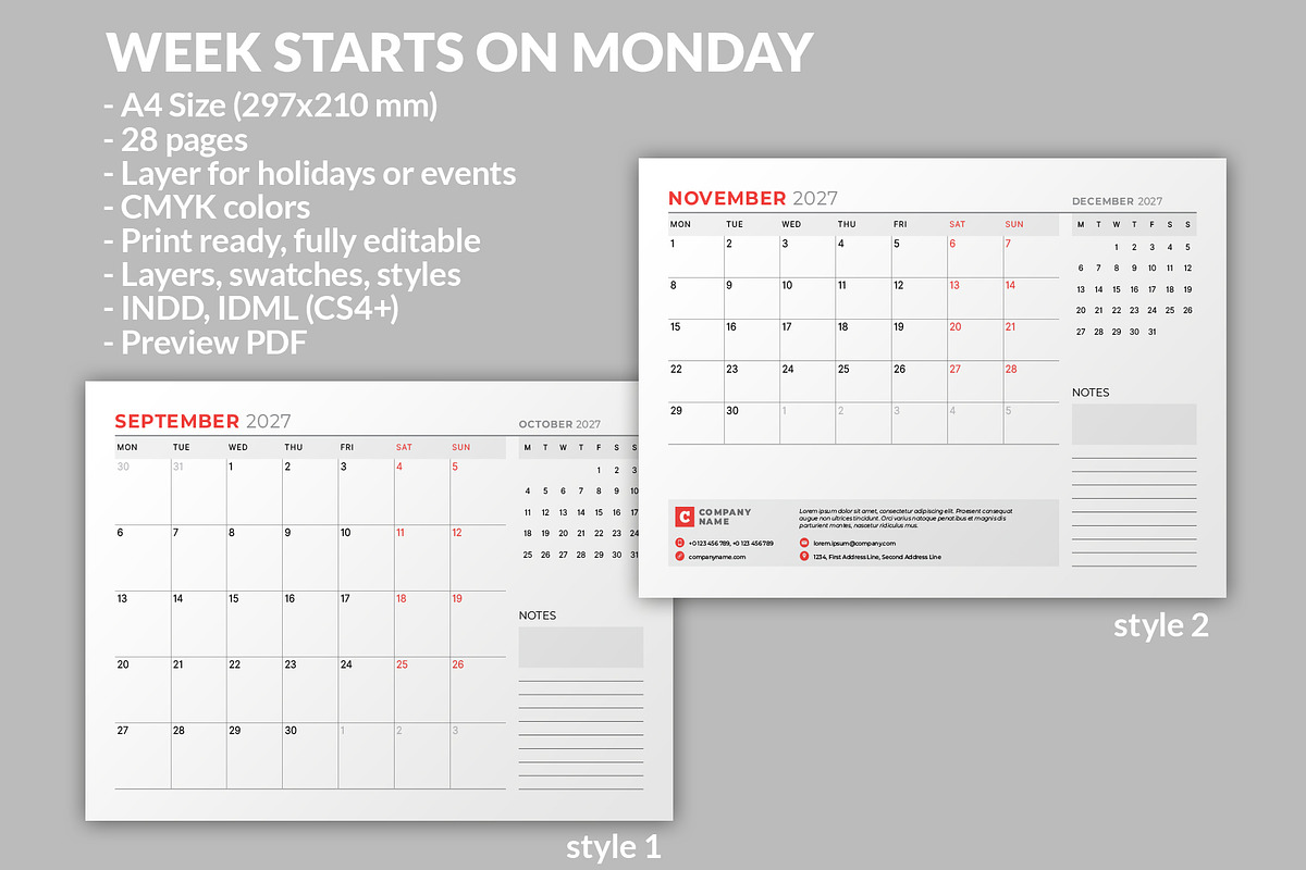 Wall Calendar 2027 (WC046-27-M), a Stationery Template by mikhailmorosin (Photo 2 of 7)