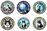 Round Stained Glass Tuxedo Cat Clipa, an Illustration by DreamArtGraphic (Thumbnail 2 of 4)